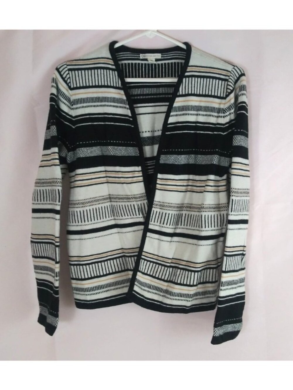 Cato Women's Black White Striped Open Front Cardigan Sweater Size Medium